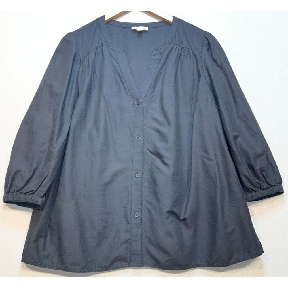Knox Rose Women's V-Neck Button Down Tunic Blouse Long Sleeve Size XL Black